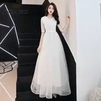 prom dresses v-neck ivory tulle vestidos de festa floor-length prom dress sexy appliques party dresses with half sleeves