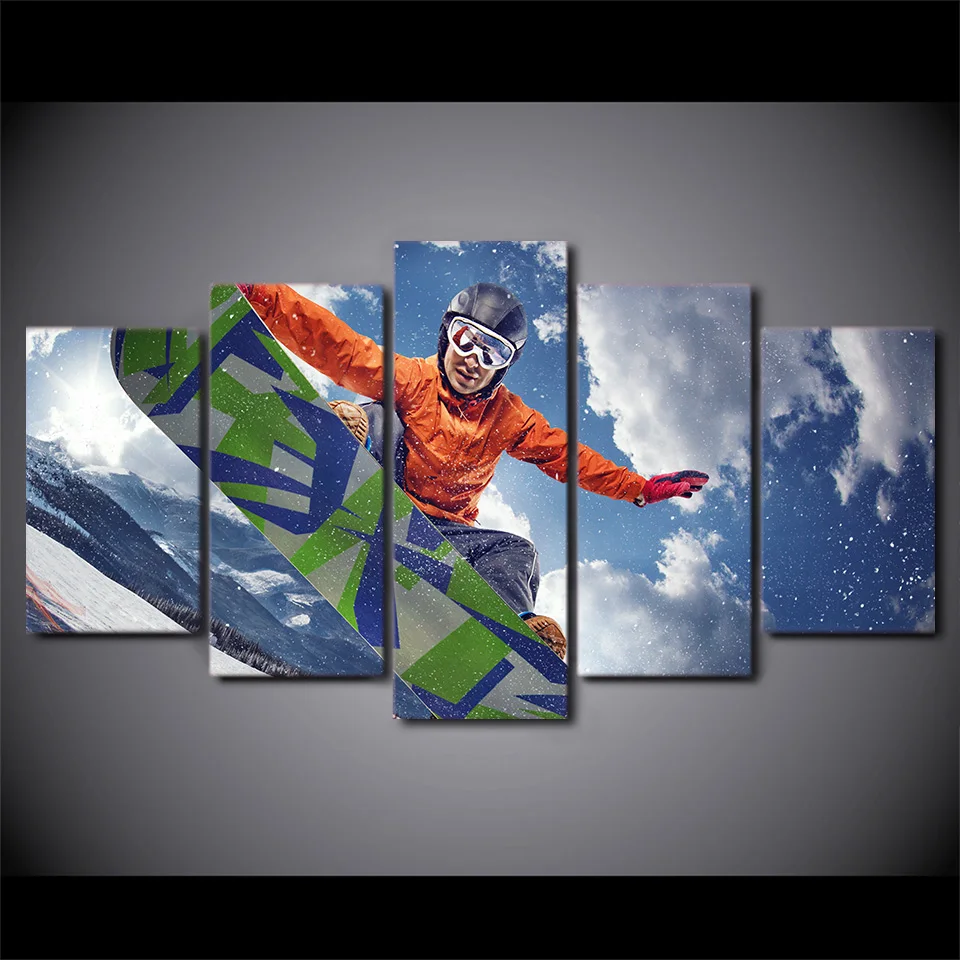 جدار الصور غرفة المعيشة الديكور قماش 5 لوحة الجليد التزلج الجبلية إطار فن الرسم وحدات hd مطبوعة المشارك الرئيسية