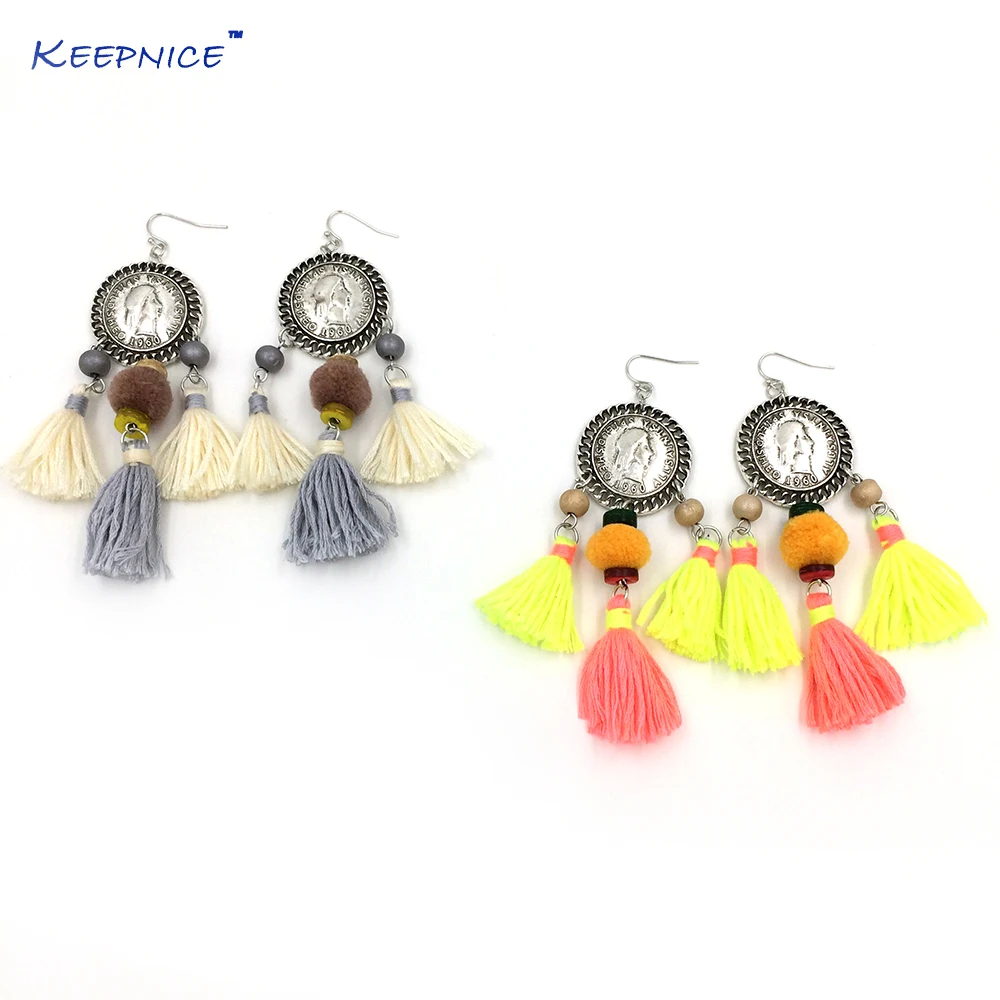 

New Long fringe tassel earrings Bohemia boho pink earrings shell beads pendants chandelier Gypsy antique earrings ethnic