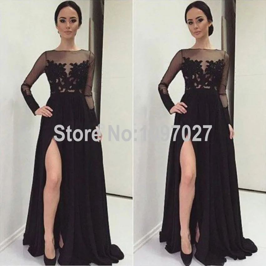 Long Sleeve Boat Neck Back Slit Sheath Dress