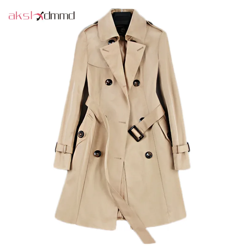 Online 2019 neue Mode Zweireiher Mid lange Graben Mantel Frauen Khaki Dünne Gürtel Mantel Mujer Windjacke Weibliche Abrigos Brasilien LH810