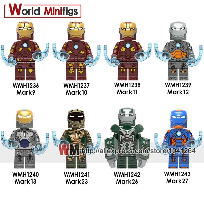 

Wholesale 20PCS Building Blocks Super Heroes Iron Man Mark9 Mark10 Mark11 Mark12 Mark13 Mark23 Mark26 Mark27 Children Model Toys