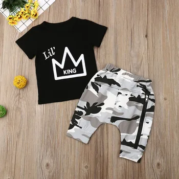 

Kids Outfit Baby Boy Letter Printed T shirt Tops Camouflage Printed Shorts Outfits Set Fashion Summer