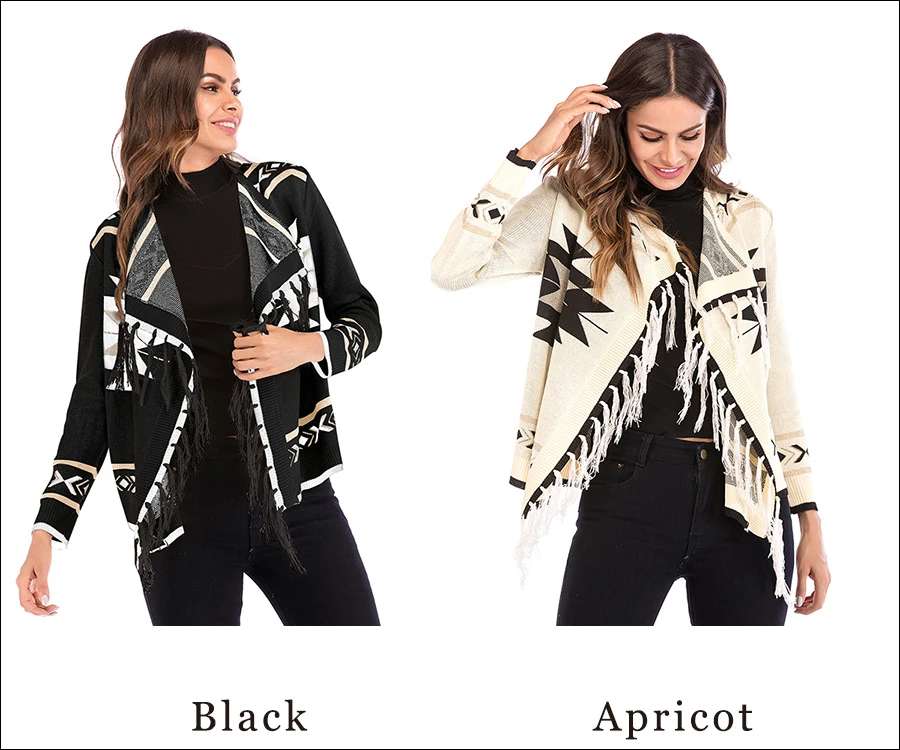Gladiolus 2018 Autumn Winter Sweater Women Long Sleeve Geometric Pattern Fashion Tassel Cardigan Women Casual Knitted Jumper Top (13)