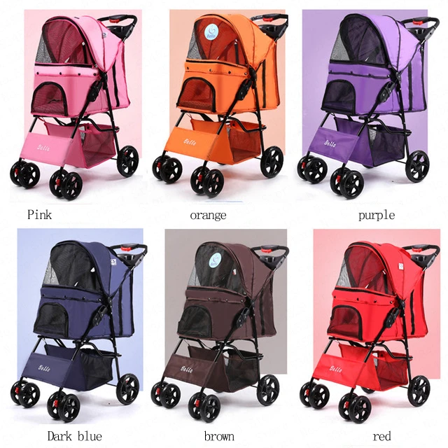 

Four Wheel Oxford Pet Stroller, for Cat, Dog and More, Foldable Carrier Strolling Cart, Multiple Colors (Black Pink Red )