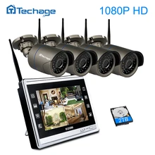 Techage 4CH 11″ LCD Monitor Screen Wireless NVR Kit 1080P Wifi CCTV System Outdoor IP Camera P2P Video Security Surveillance Set