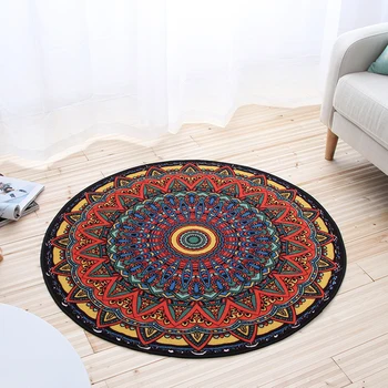 

Fashion Bohemian National Style Geometric Pattern Round Carpet Non-Slip Washable Living Room Bedroom Home Decoration Floor Rug