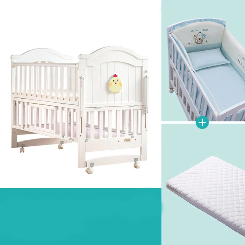 Детская кровать для детей 0-6 лет, детская кровать из цельного дерева, многофункциональная детская кроватка, можно удлинять детскую кроватку - Цвет: 100-56CM-6