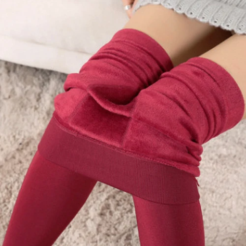 Хит, новая мода, женские осенние и зимние, высокая эластичность и хорошее качество, высокая талия, плотные бархатные штаны, теплые леггинсы - Цвет: red