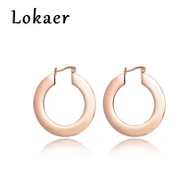 Lokaer новое поступление круглые плоские титановые стальные классическая роза золотого цвета женские серьги вечерние ювелирные изделия E170570333R