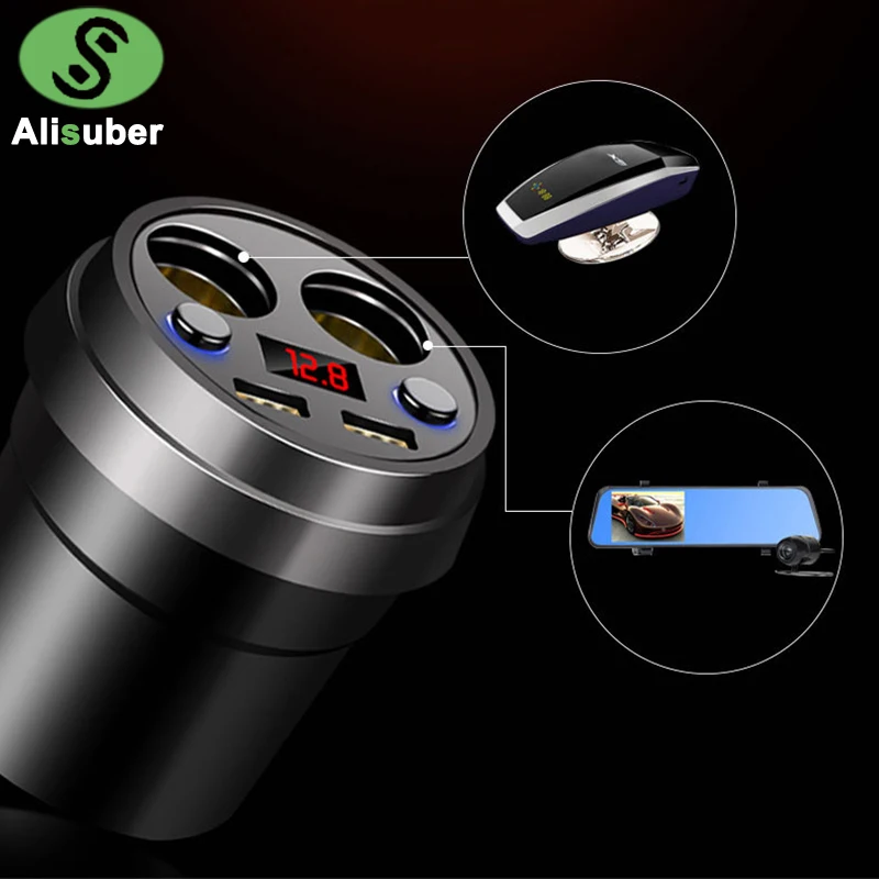 Alisuber чашка двойной зарядное устройство usb 3.1A Быстрая зарядка Напряжение Ток светодиодный дисплей 2 прикуривателя разъем автомобильное зарядное устройство для телефона