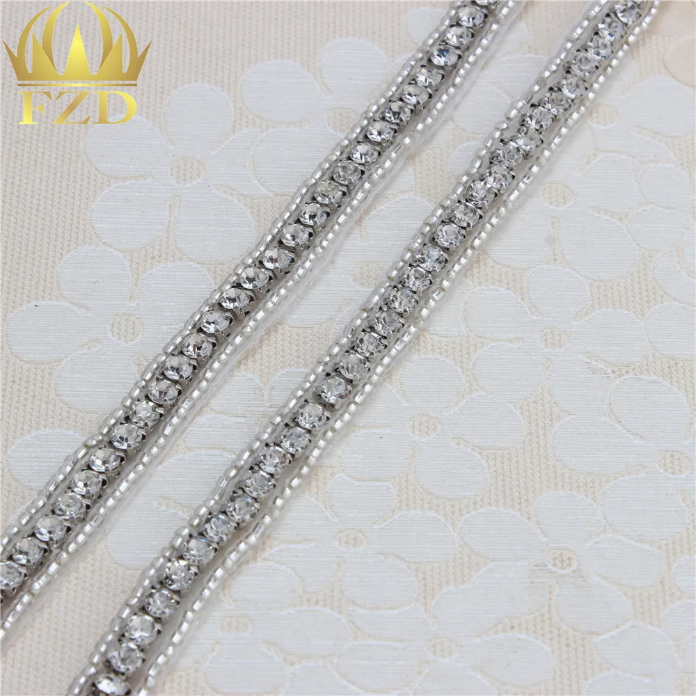 

1 Yard Garment Rhinestone Trim Chain Crystal Applique Yard Iron On Dress Shiny Glass Stoned Beaded Applique Chain For Clothing