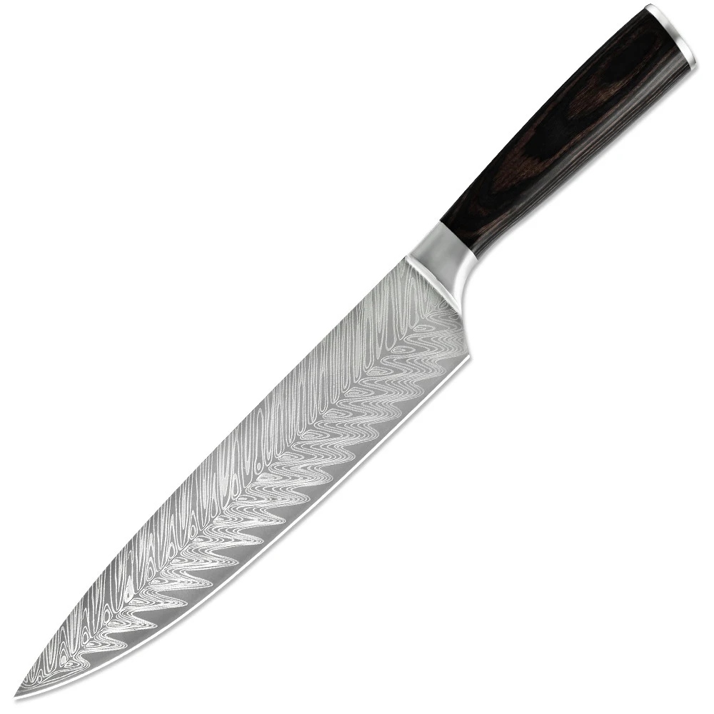 XYj Imitation Damascus Pattern Chef Knife 7Cr17 High Carbon Stainless Steel Kitchen Knives Ultra Sharp Blade Comfortable Handle