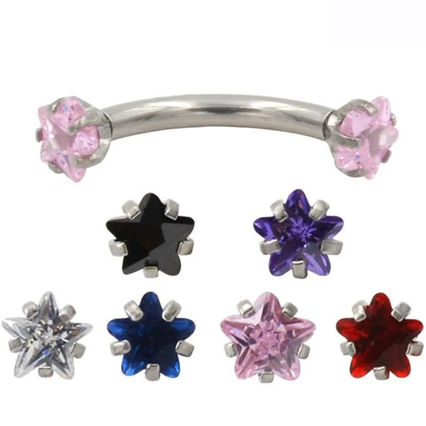 1Piece Stainless Steel Star Zircon Eyebrow Ring Internally Threaded