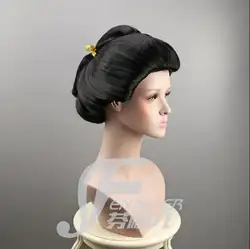 2017 Женский черный японская гейша Flaxen волос Синтетический Повседневный парик для косплея