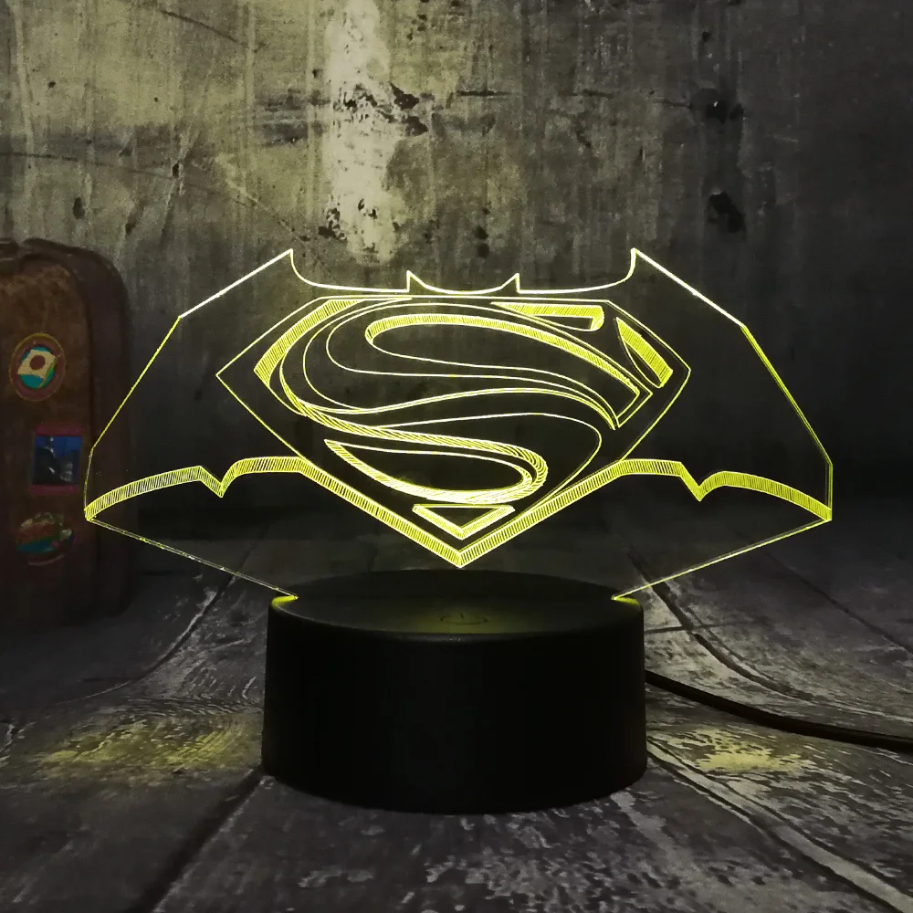  Cool 3D LED DC Superman Batman Logo Symbol Night Light Desk Table Lamp 7 Color Change Flashlight US