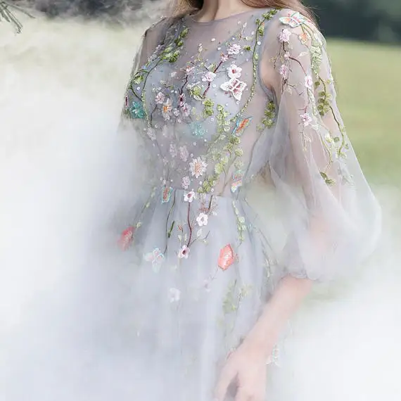 5 Yards Delicate Floral Embroidery Lace Fabric With Colorful