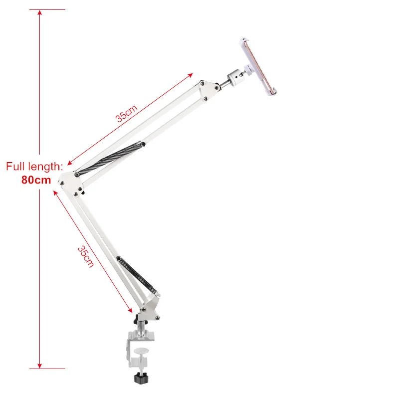 Регулируемая Кровать Подставка для планшета 80 см Складная Рука Универсальный вращающийся настольный стол Hands Free держатель для сотового телефона для iPad Air Mini - Цвет: White