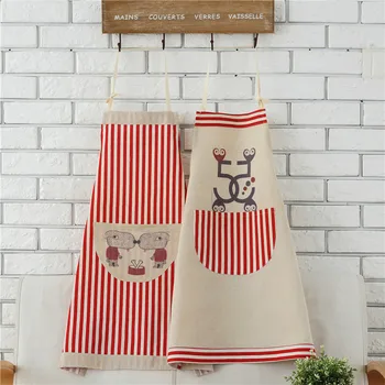 

Pastoral small fresh Korean cotton and linen printing private custom apron mosaic lattice apron restaurant cafe