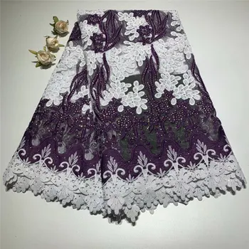 

New Design African Lace Fabric 2019 High Quality Nigerian French Guipure Cord Lace fabric With Rhinestones For Party Dress