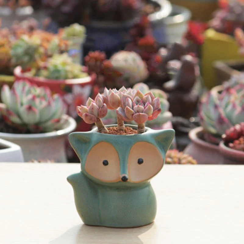 Creative Cartoon Fox Ceramic Flower Pot Thumb Pot Succulent Plant Pot Stoneware Breathable Pottery Basin Garden Decoration