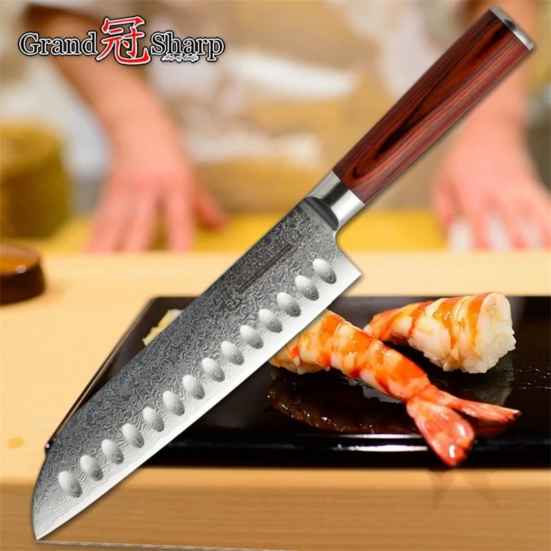 GRANDSHARP-7-inch-Damascus-Santoku-Knife-67-layers-Japanese-Damascus-Steel-VG-10-Japanese-Kitchen-Cooking