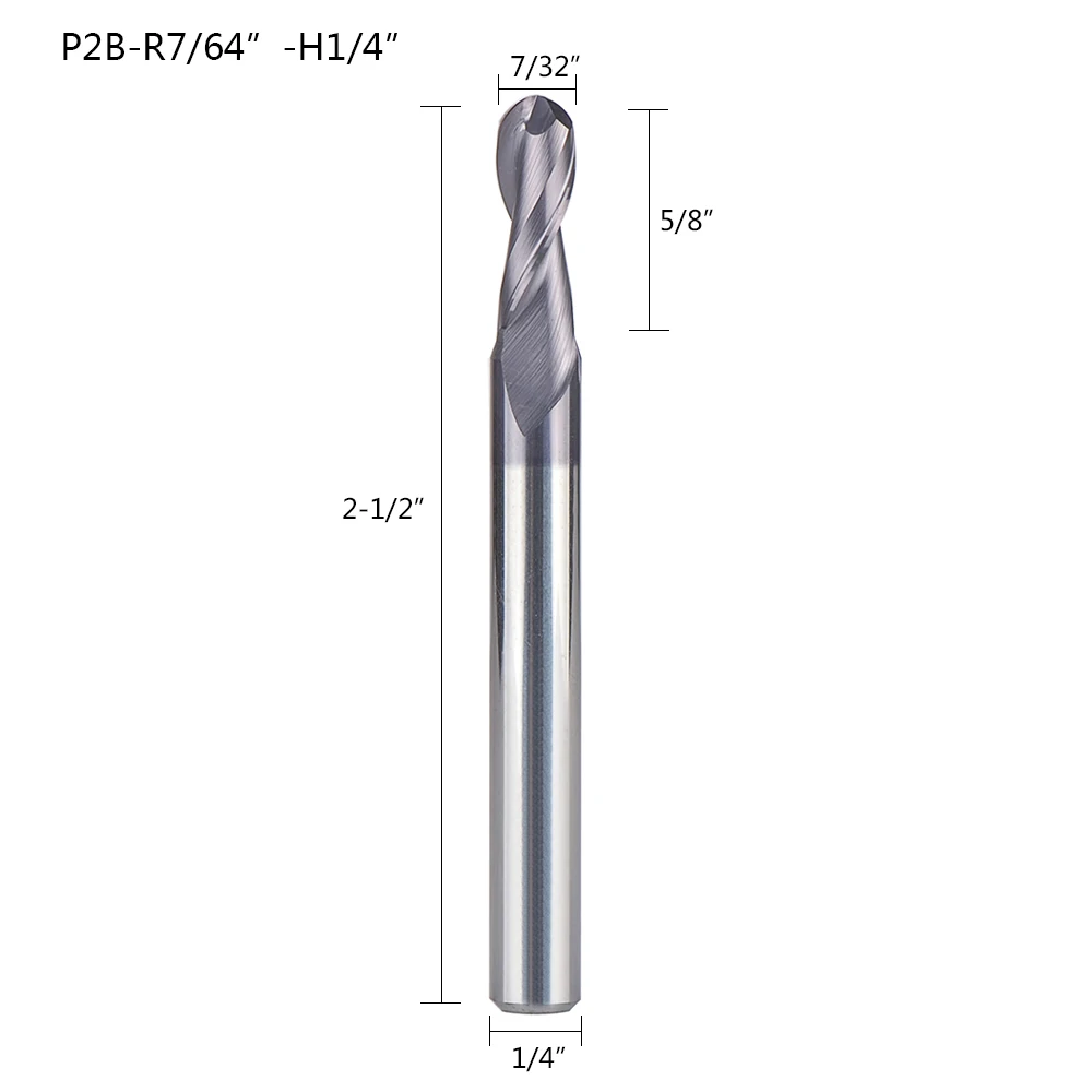 1 шт. дюймовый размер сферическая Концевая фреза 2 флейты ЧПУ Концевая фреза для обработки металлических граней и пазов hrc50 с покрытием концевые фрезы - Длина режущей кромки: P2B-R(7-64)-H(1-4)