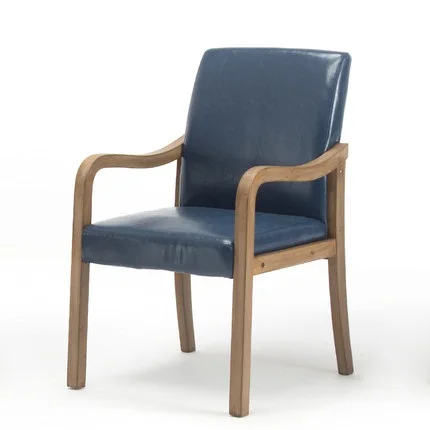 Современный обеденный стул из дерева простые скандинавские кресла с откидной спинкой ткань учебное кресло для гостиной стулья для ресторана отеля - Цвет: antique navyblue PU