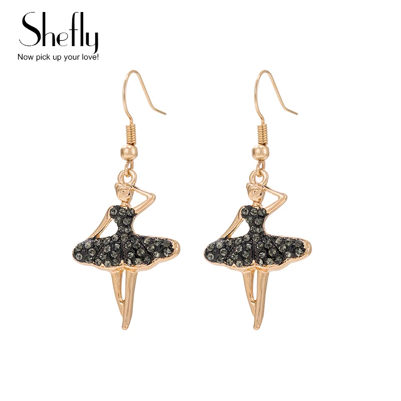 

Cute Ballet Earrings for Women Girls Romantic Black Rhinestone Earrings Fashion Jewelry Elegant Fancy Gift