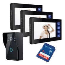 Freeship 7 “Videoportero De Intercomunicación 3 Monitores Cámara Timbre de la Puerta para 3 Casa de La Familia Apartamento y función de cámara de Vídeo