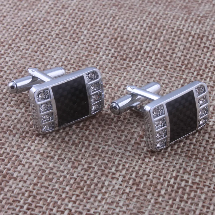 Fashion men's Silver plated with black color carbon fiber luxury brand cufflinksbrand cufflinks