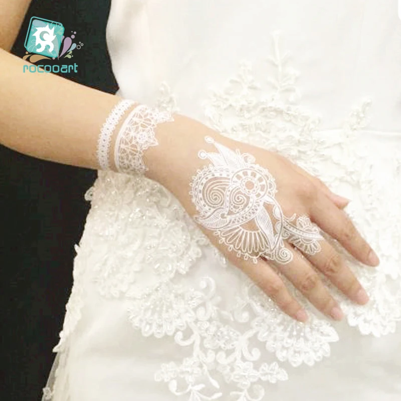 

Rocooart Sexy white Lace glove Fake Flash Tattoo on Body hand and back for Women Waterproof Temporary Tattoo Sticker