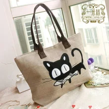 Femmes Sac À Main Nouveau 2016 Mode Casual Femmes Tissé Toile Sac mignon Chat Achats Sac Office Lady Déjeuner Sac 7 Couleurs Freeshipping