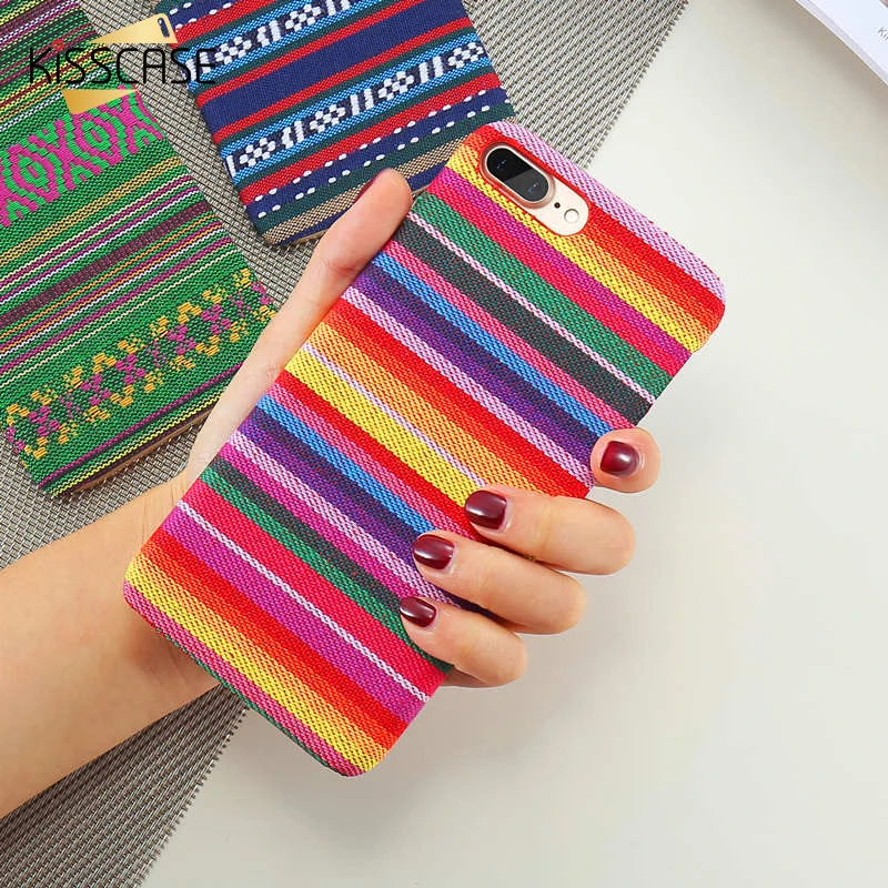 

KISSCASE Bohemia Style Phone Case For iPhone 7 8 6 6S Plus X Colorful New Cloth Cases For iPhone 8 7 5 5S SE Back Covers Coque