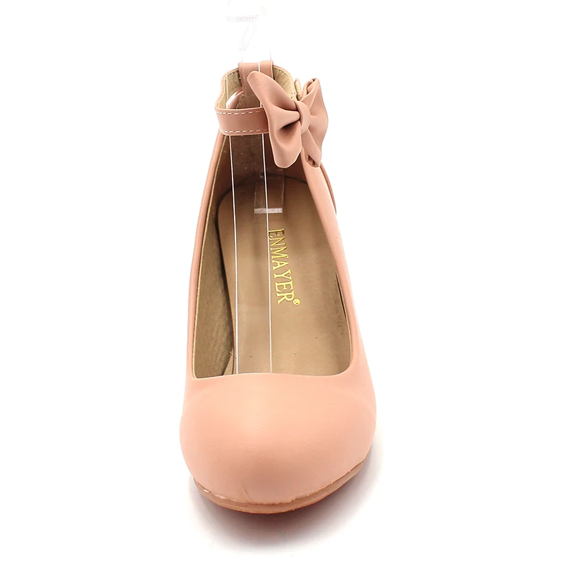 Enmayer/Женская обувь; модные женские туфли-лодочки; нарядная обувь на танкетке; туфли-лодочки телесного цвета с бантом; свадебные туфли на высоком каблуке; женские туфли-лодочки на платформе
