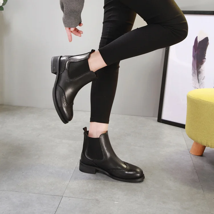 SWYIVY/ботинки «Челси» из натуральной кожи с цветочным принтом на толстом каблуке; Новинка; женские бархатные теплые зимние ботинки на меху в стиле ретро; Винтажная обувь