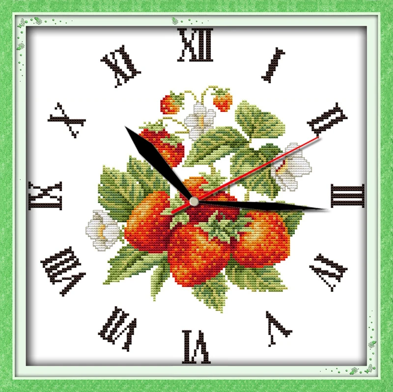 

Red strawberries cross stitch kit 14ct 11ct count print canvas wall clock stitching embroidery DIY handmade needlework