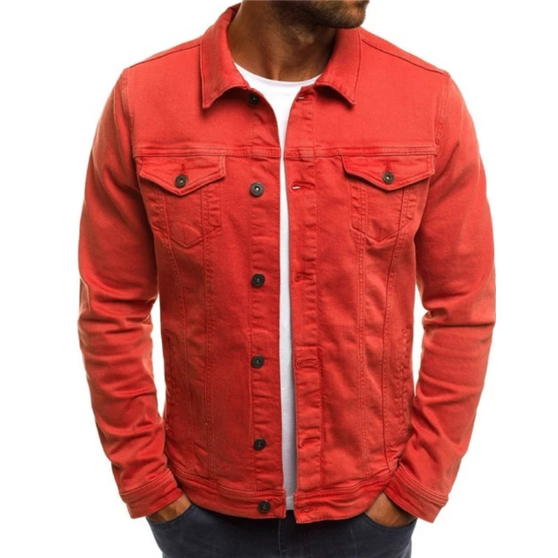 Men Jean Jackets Red White Blue Clothing Denim Jacket Fashion Man Jeans Jacket Thin Spring Outwear Male Cowboy Plus Size M-3 XL