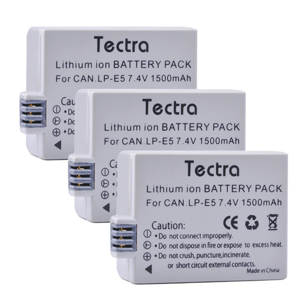 Tectra 3pcs LP E5 LP E5 Camera Battery for Canon EOS Rebel XS Rebel T1i
