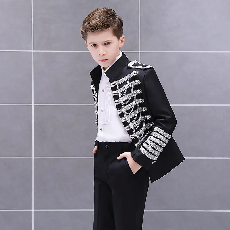 Черный и золотой стильный блейзер для мальчиков, детский Блейзер, куртка, смокинг для маленьких мальчиков, Детская сценическая куртка - Цвет: Black jacket pants