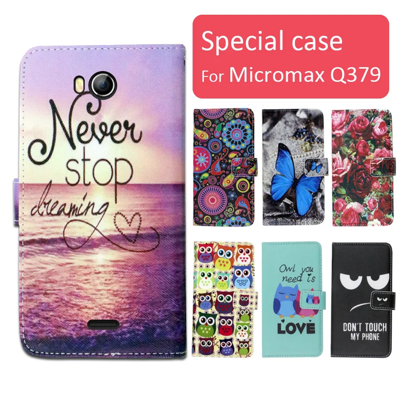 

Fashion cartoon printed flip wallet leather case for Micromax Q379 phone bag book case,free gift