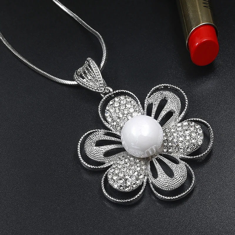 

BYSPT Flower Choker Necklace for Women Fashion Crystal Long Necklaces & Pendants Silver Color Chain Jewelry Collier