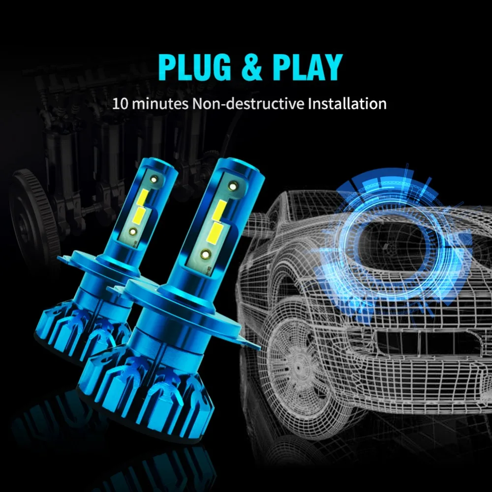 Супер яркий Hi/lo луч 6000K h4 светодиодные лампы Автомобильные фары 60 Вт 10000LM Turbo Led H4 Plug