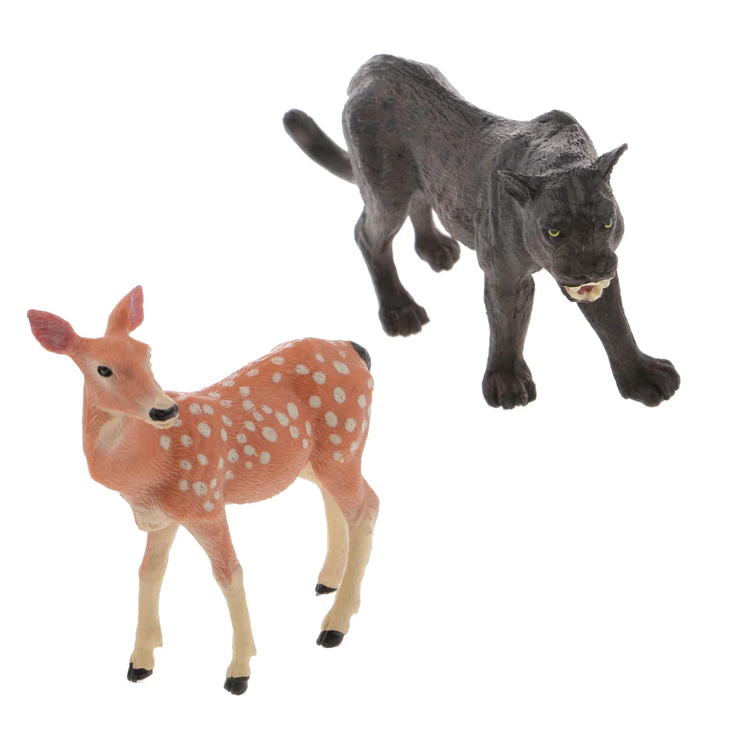 2pcs Realistic Sika Deer Doe Wolf Animal Figurine Model Action Figure Kids Toy