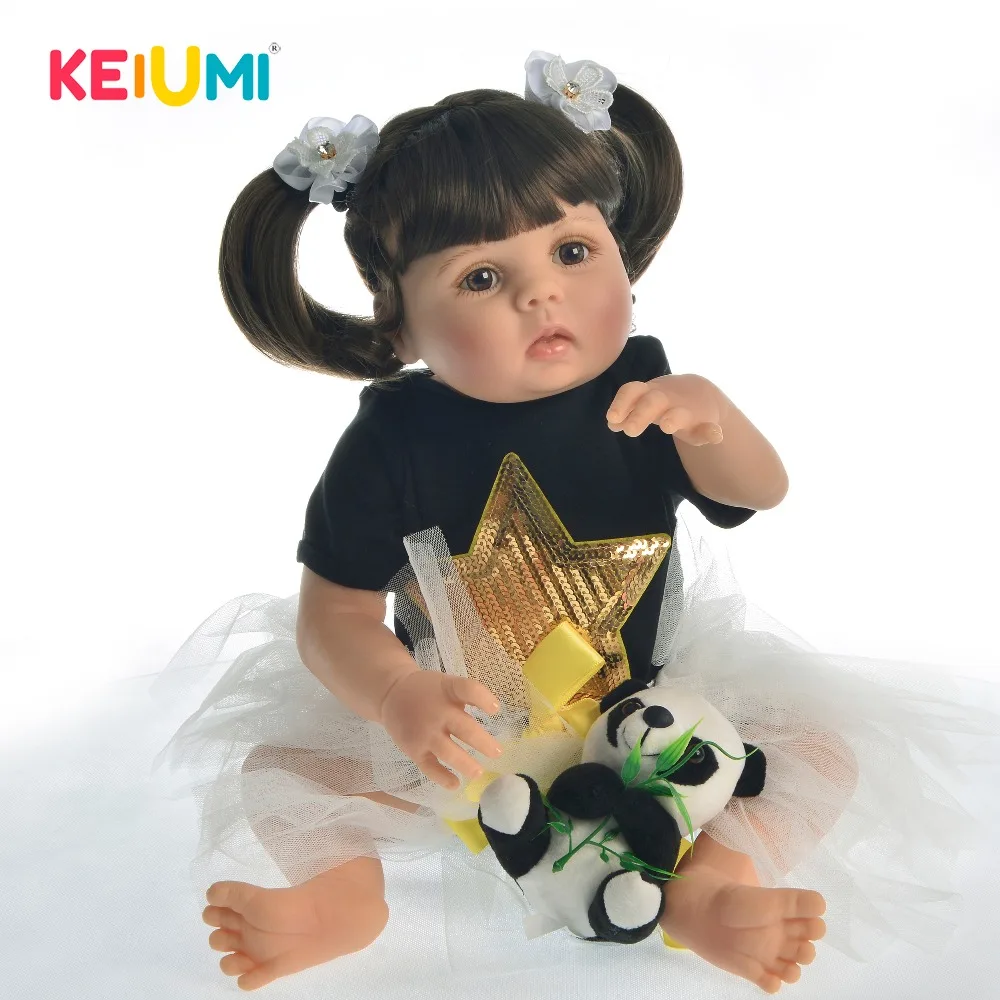 

Tailored DIY Reborn Baby Girl Full Silicone Body Dolls 23'' Reborn Baby Toy Adorable Vinyl Doll Boneca For kids Birthday Gift