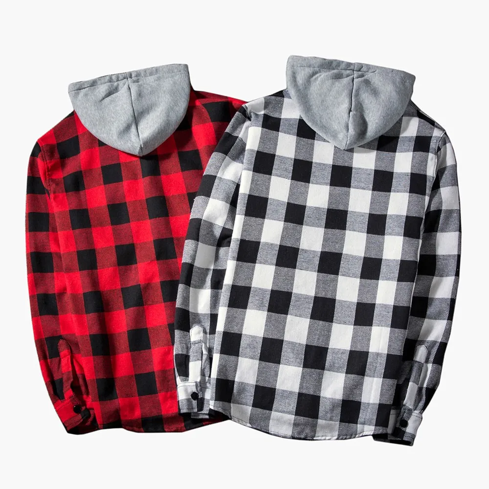 FREE OSTRICH hoodies Tracksuit Men's Autumn Casual Plaid Shirts Long Sleeve Pullover Shirt Top Hooded Blouse Sportswear