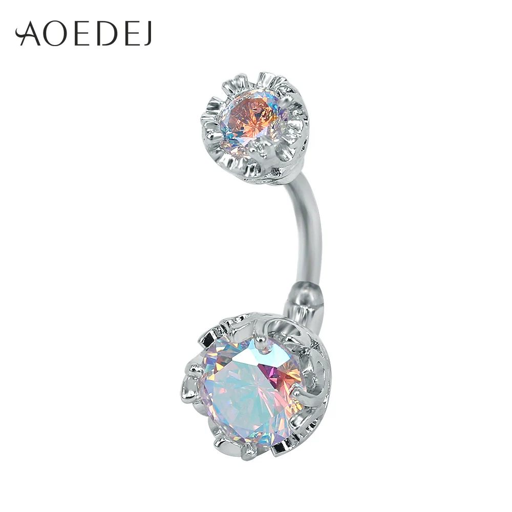 

AOEDEJ 10mm Belly Button Piercings Flower Hollow Out Stainless Steel Navel Piercing Crystal Rhinestone Belly Navel Rings Bar