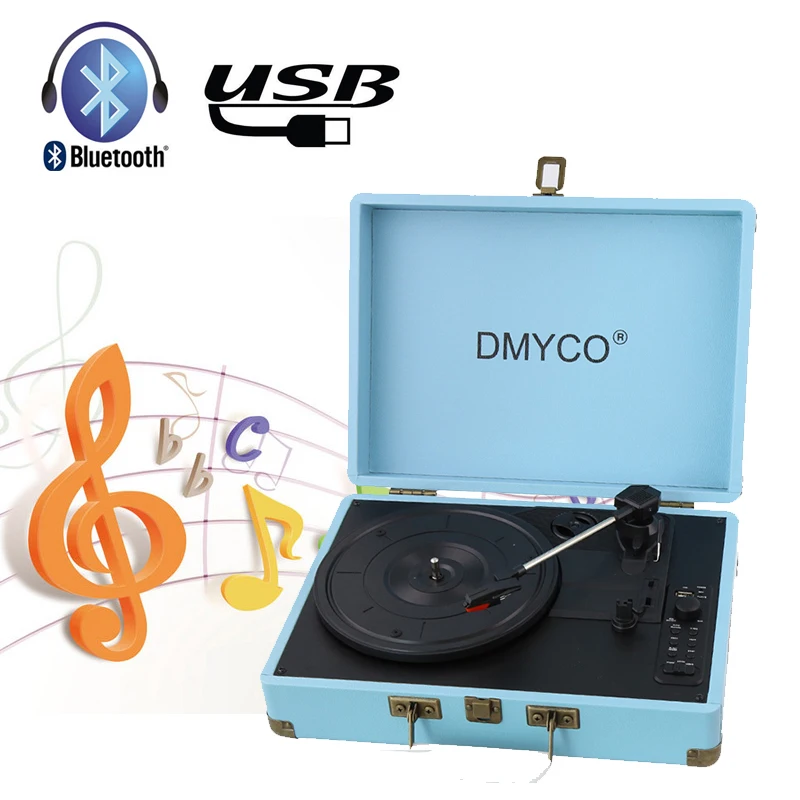 

Bluetooth Music Turntable Record Player Retro Case RCA Built-in 3 Speed stereo speaker USB Audio Portable Suitcase Record Player