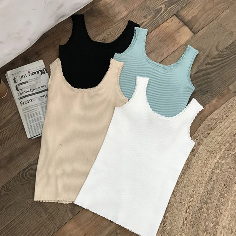 

High Quality All-match Simple Style Tank Top Women Solid Color Harajuku Kawaii Ladies Summer Tops Black Korean Fashion Top Femme