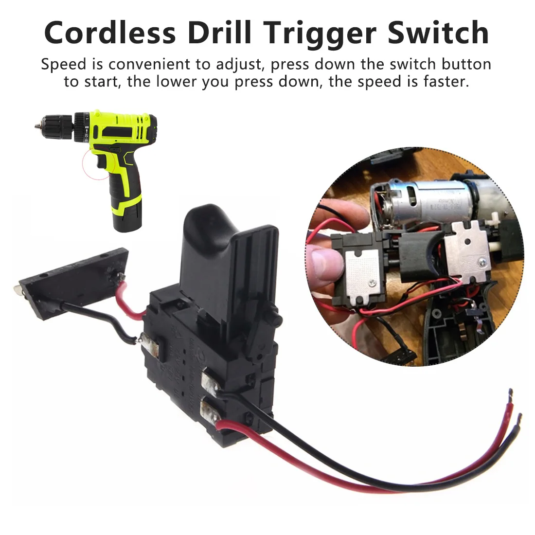 

Push Button Trigger Switch DC 16A 7.2V-24V Electric Drill Dustproof Speed Control